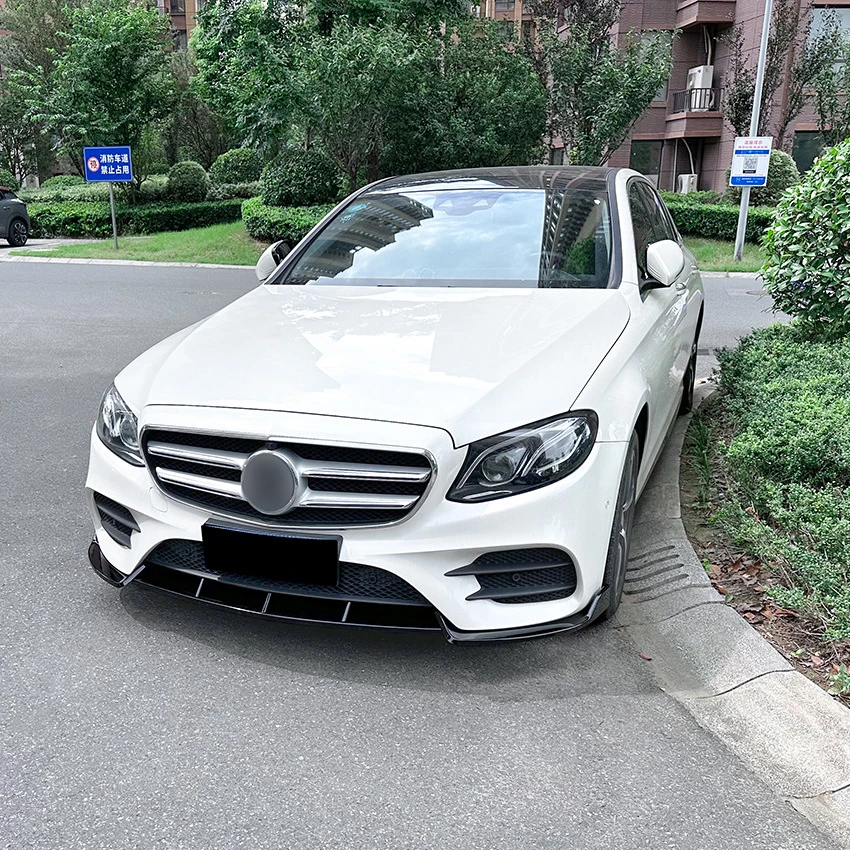 Car Front Spoiler Bumper Lip For Mercedes-Benz E-Class W213 E260 E300 E43 AMG 2016-2020 Gloss Black Lower Blade Splitter
