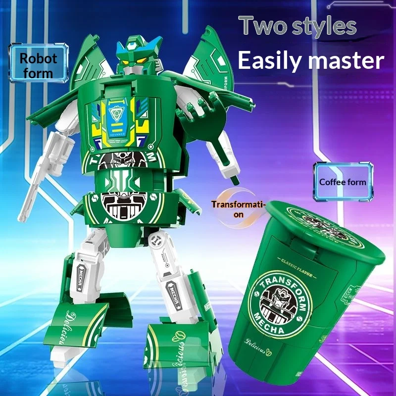 

Coffee Robot Children's Transforming Toy Instant Noodle Mecha Model Boy Action Figure Samurai Educational Gift