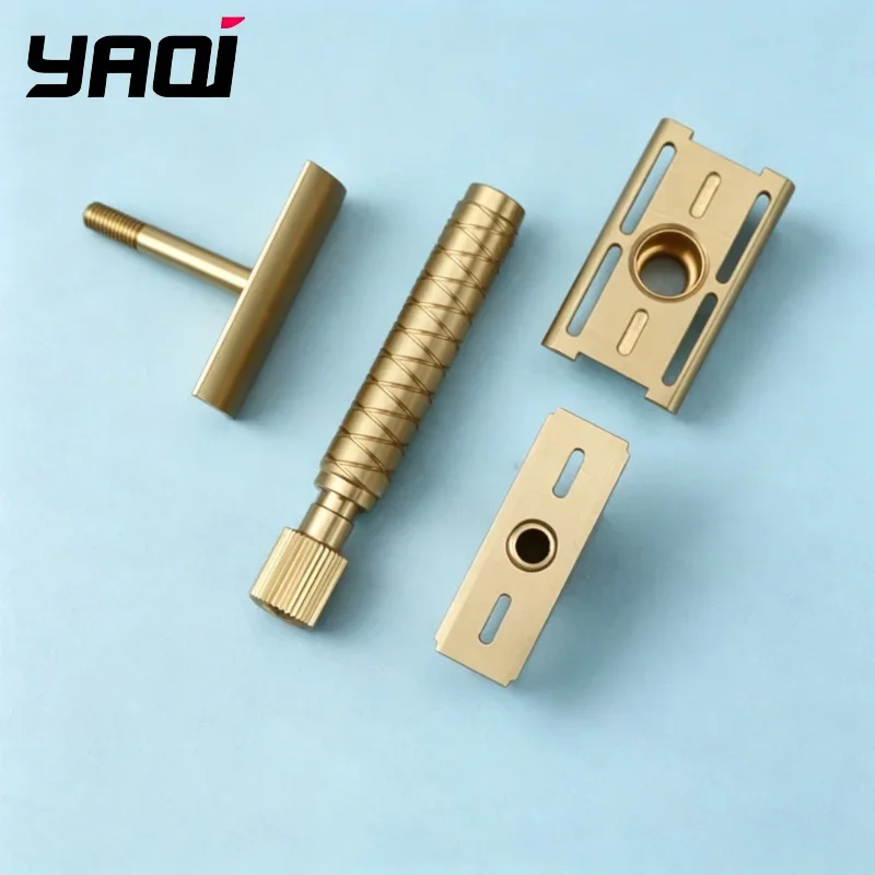 YAQI Adjustable Safety Razor Double Edge DE Razor 1-6 Settings Brass Matte Spiral Handle for Men Wet Shaving