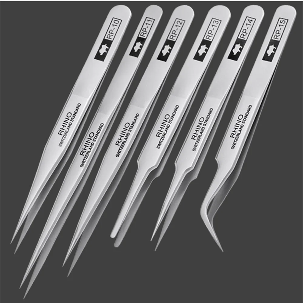 Carbon Steel Anti-Magnetic/Acid RHINO RP-10 RP-11 RP-12 RP-13 RP-14 RP-15 Tweezers Set For Electronics Jewelry Industry Tools