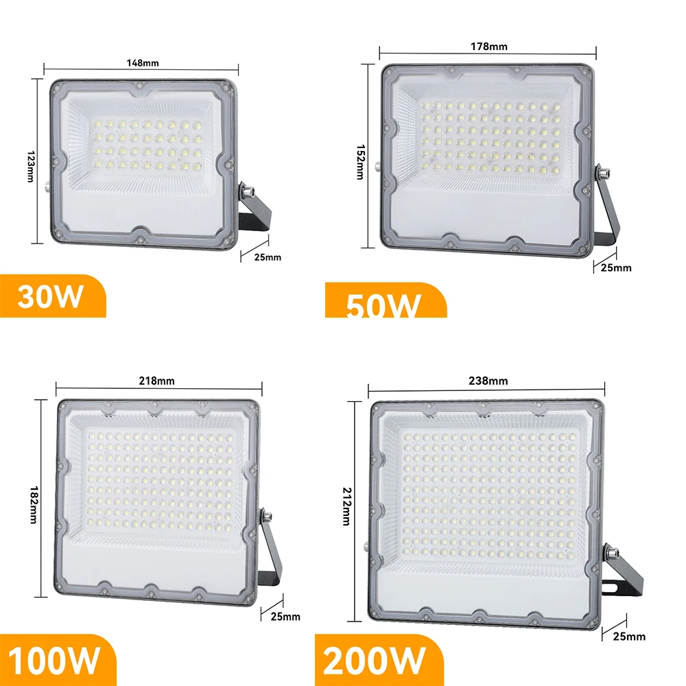 Reflektor LED 50W 100W 200W 300W IP66 wodoodporny ogród zewnętrzny patio ulica dziedziniec ogród szary reflektor oświetlenie zewnętrzne