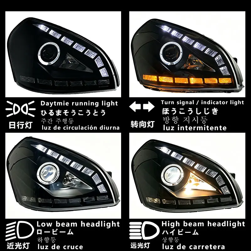 Modified Xenon Headlight Assembly For Hyundai Tucson 2005-2012, Dual Beam Lens, LED DRL Front Lamp