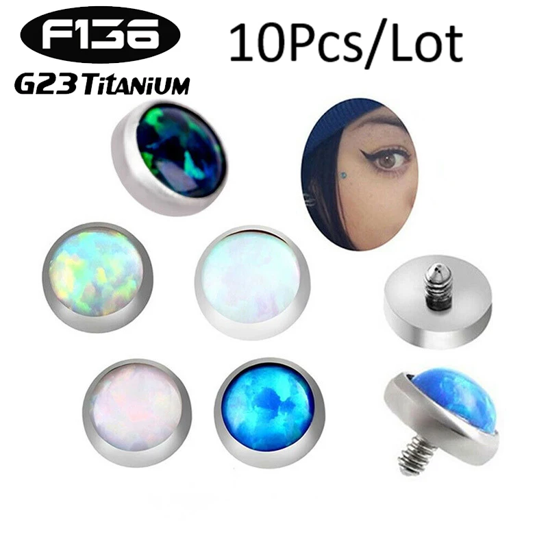 

10Pcs G23 Titanium Opal Embedded Bone Nail Piercing Jewelry Accessories Implant Skin Lip Stud Head Micro Dermal Stud Accessories