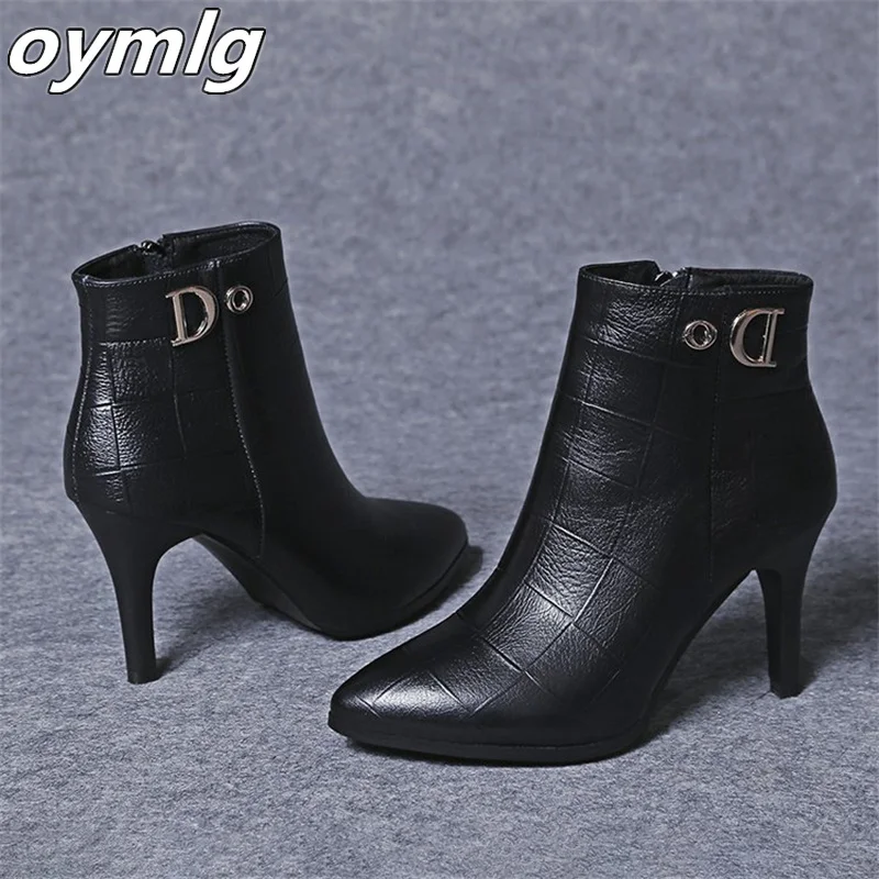 Pointed toe stiletto boots women\'s small heels medium heels high heels new autumn winter single boots fashion women\'s short boot