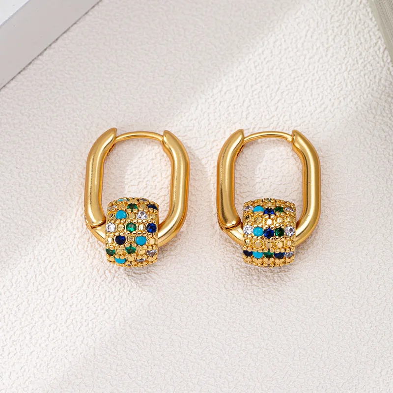 

Sleek and simple 18k yellow gold-plated micro-set colored zircon earrings