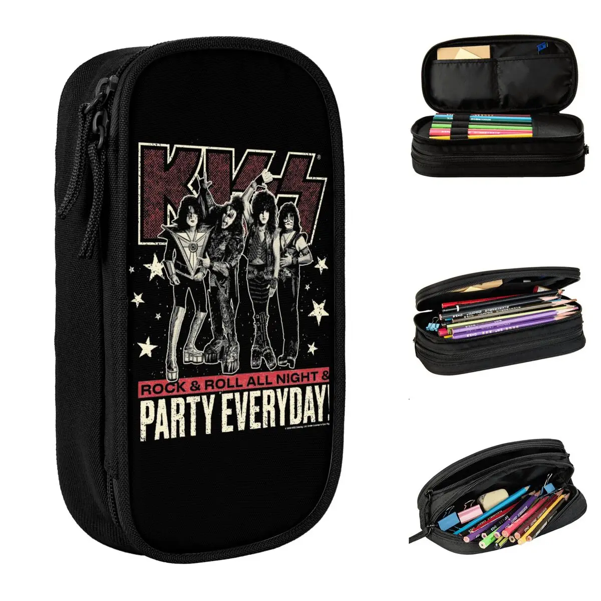 KISS Band ROCK AND ROLL Merch Pen Box Large-capacity Kids School Supplies Pen Case Birthday Gift