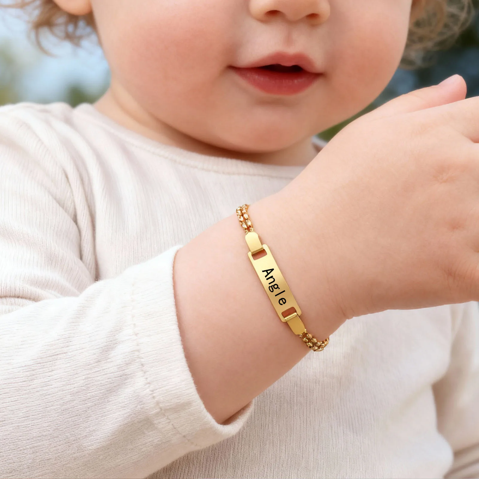 

Personalized Kids Bracelet, DIY Engraving Adjustable Stainless Steel Bangle Cubic Zirconia, Baby Girl Birthday Gift 0-4Years