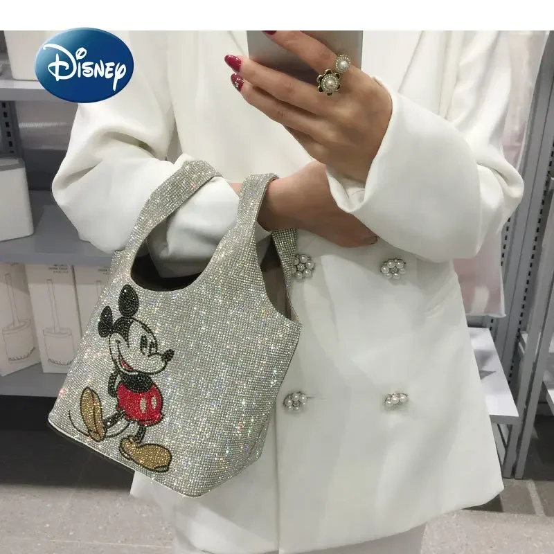 Disney Mickey New Women\'s Handbag Luxury Brand Colorful Diamond Women\'s Bag Cartoon Fashion 2-Piece Mini Handbag High Quality