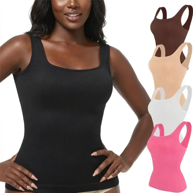 

Womens Sexy Shapewear Tops Tummy Control Squared Neckline Camisole Wide Strap Body Shaper Compression Push Up Underwear