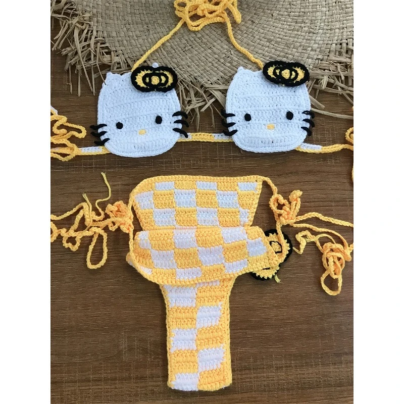 ชุดบิกินี่โครเชต์น่ารักสำหรับผู้หญิง ชุดว่ายน้ำ 2 ชิ้น บิกินี่ไมโครเซ็กซี่ 2025 ชุดว่ายน้ำผูกเชือก ชุดว่ายน้ำทีน็อค ชุดว่ายน้ำผู้หญิง