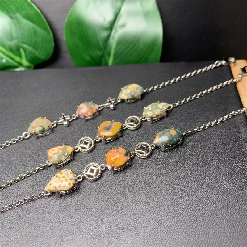 S925 Natural Ocean Jasper Bracelet String Charms Fashion Personalized Men Women Gemstone Jewelry Lovers Gift