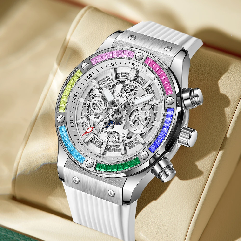 ONOLA Luxury Automatic Mechanica Watch For Mens Sports Waterproof Clocks Fashion Rainbow Diamond AAA Wristwatches Reloj 2023 New