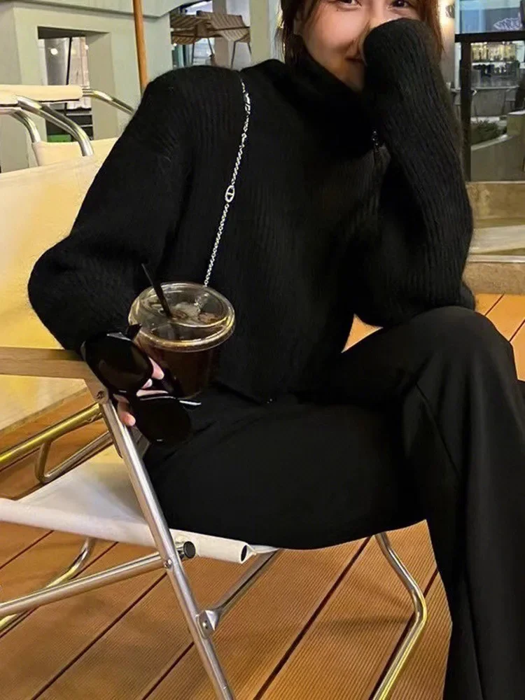 Stehkragen-Strickjacke mit Reißverschluss, bauchfreier Rippstrickpullover, Jacke mit Reißverschluss vorne, Herbst-Winter, Y2K-C Turismoigan cremallera cuello alto