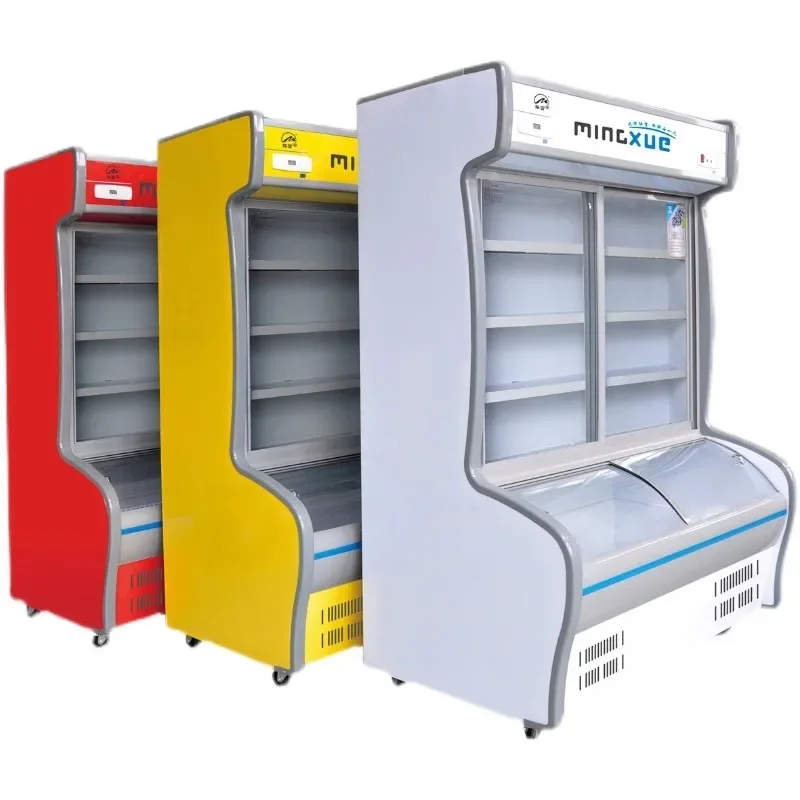 Refrigerador con pantalla LED de vidrio comercial de doble temperatura, tipo puerta abierta, Enfriador de bebidas para supermercado, equipo de refrigeración