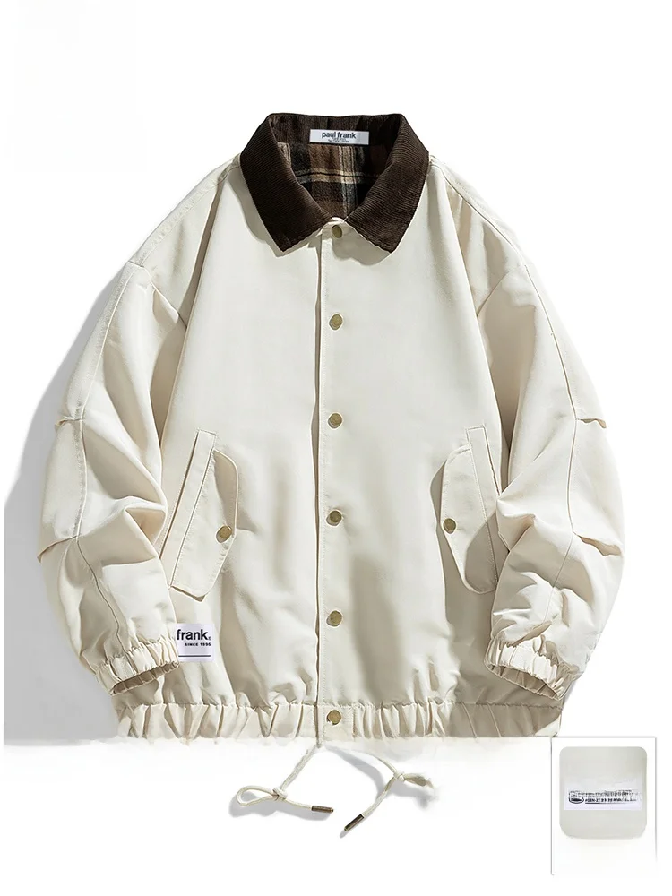 

PaulFrank Large Mouth Monkey Japanese Sle Workwear Jaet Men's Autumn Retro Patchwork Color Colion Casual Collar Jaet