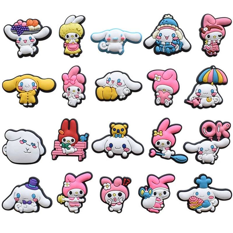10-20Pcs Sanrio Cinnamoroll Melody Shoe Charms Cartoon Clog Sandal Accessories Shoe Decoration Wristband Bag Women Girl Gifts