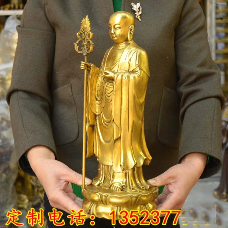 38CM LARGE Asia home shop hall efficacious Talisman bless Safe Good luck Ksitigarbha Dizang pusa Buddha BRASS statue