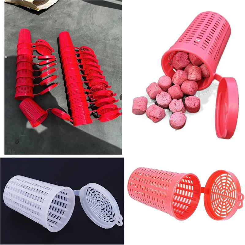 10 Pcs Fishing Bait Cage Trap Fish Lure Feeder Basket Holder Plastic Bait Bucket