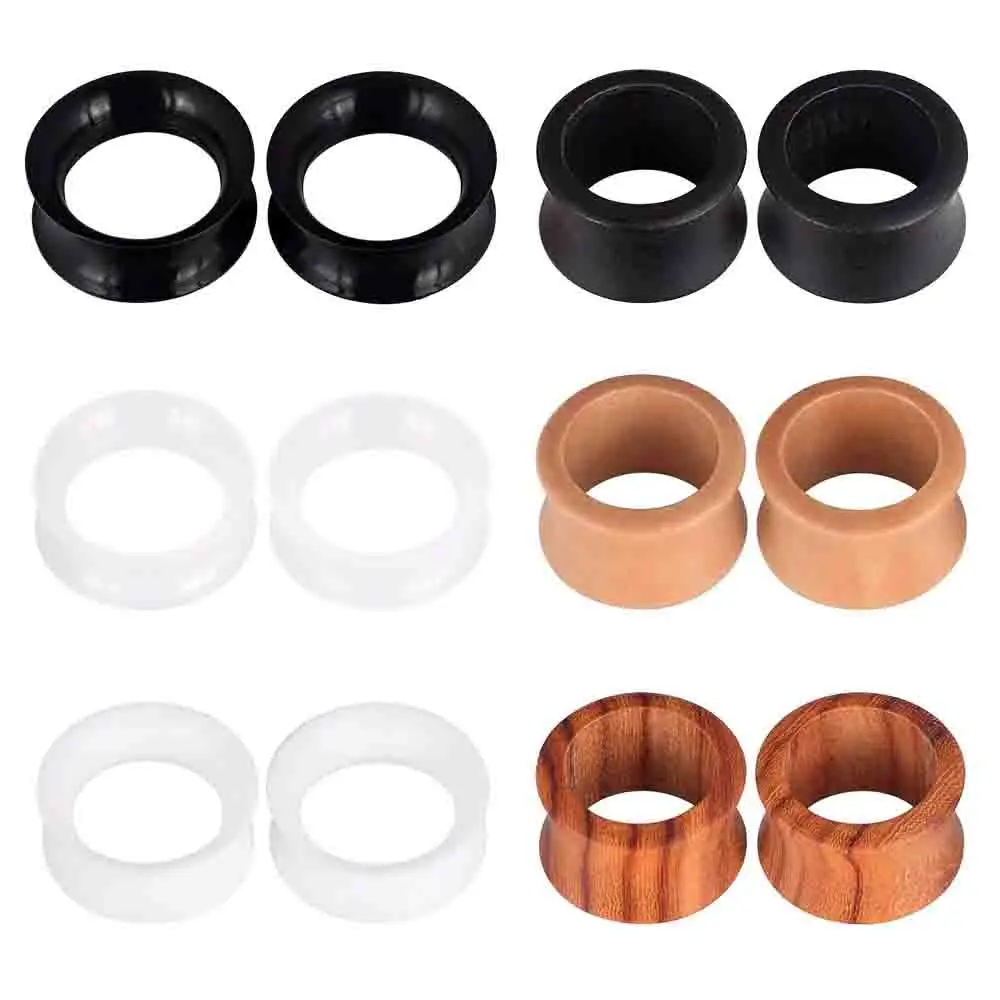 6/12 Pcs Ear Gauges-Organic Wood + Silicone Ear Plugs-Saddle Flesh Tunnels Expander 0g-13/16