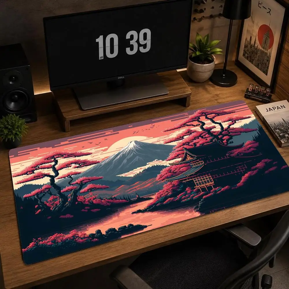 Large Mousepad Pixel Red Pine Snow Mountain Mousepads Keyboard Mat Deskpad Pc Game Desk Mats Japanese Art Mouse Mats For Desktop