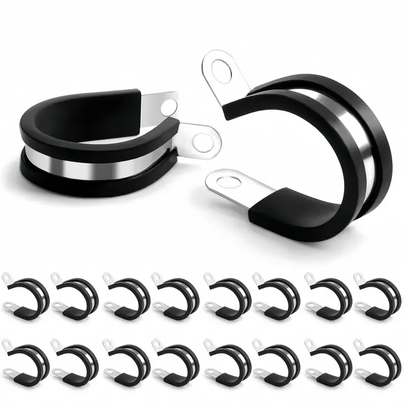 46 pcs M8 Stainless Steel Hose Clips, Rust Resistant Anti-Corrosion and Rubber Cushion Liner, Easy to Use
