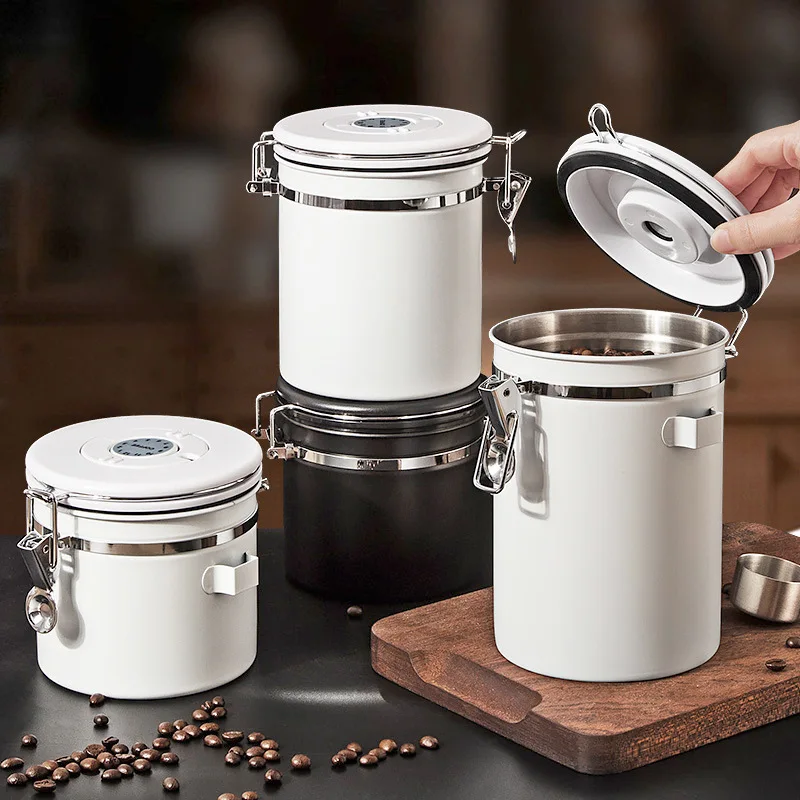 Vacuum Coffee Bean Storage Canister, One-way Air Vent Coffee Powder Sealed Jar
