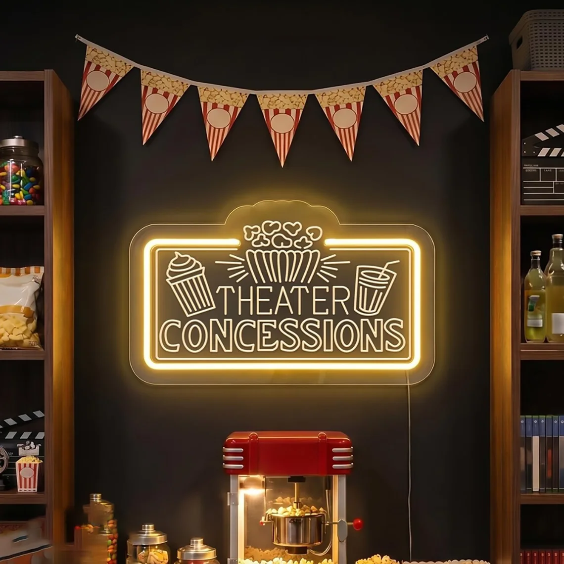 Theater Concessions Neon Sign Cinema Food Bar Neon Home Movie Theater Film Room Decor Popcorn Drinks Snack Bar Sign
