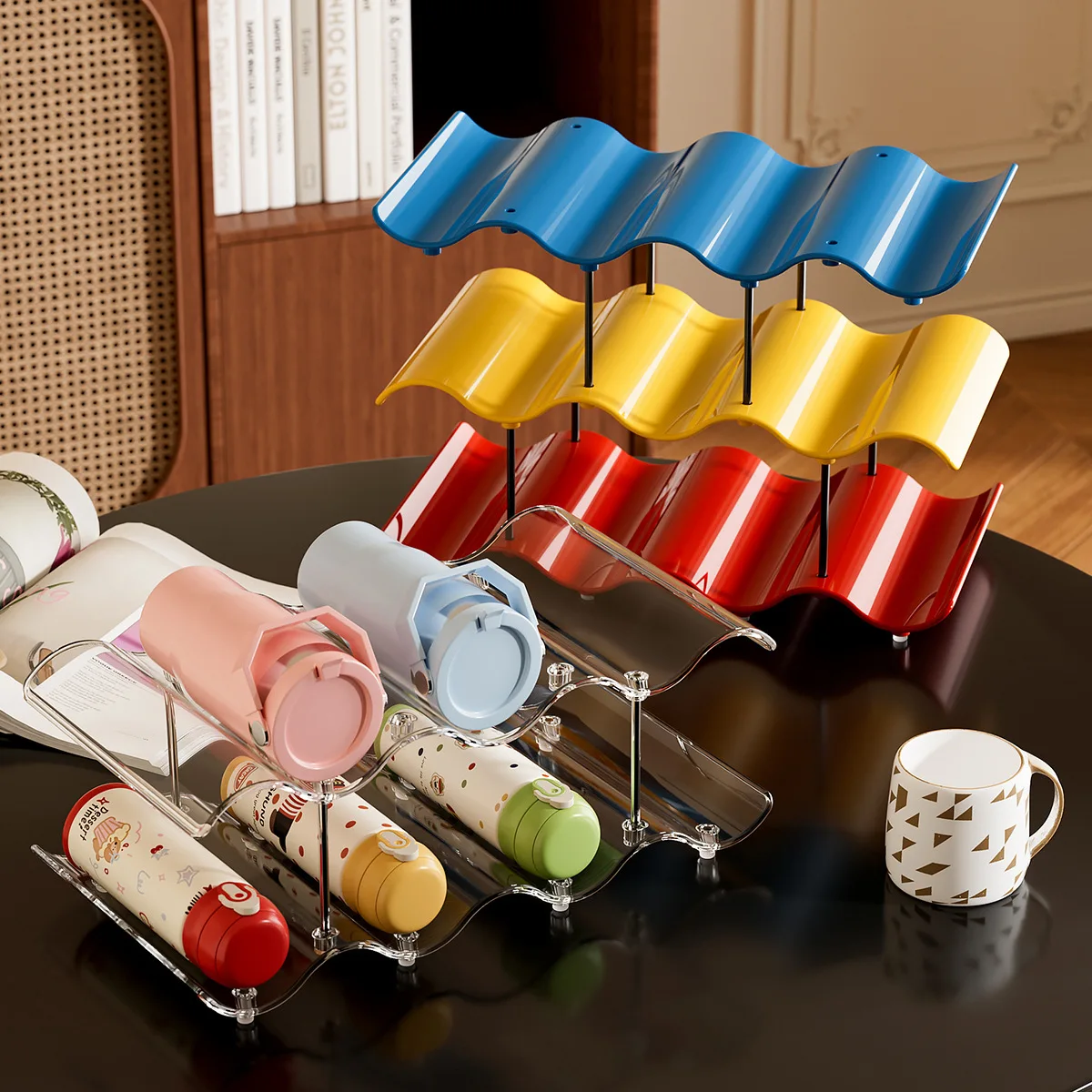 

HYS cup storage rack desktop water cup holder bar coffee tea mug contrasting color wavy multi-layer finishing rack