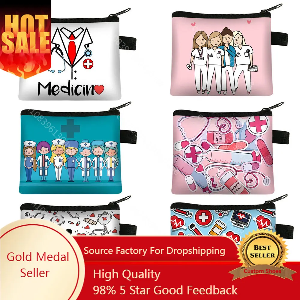 

Cute Nurse Coin Purse Medical Doctor Stethoscope Syringe Wallet Charms Nurse Cap Hospital Coin Bag ID Credit Card Holder Gift