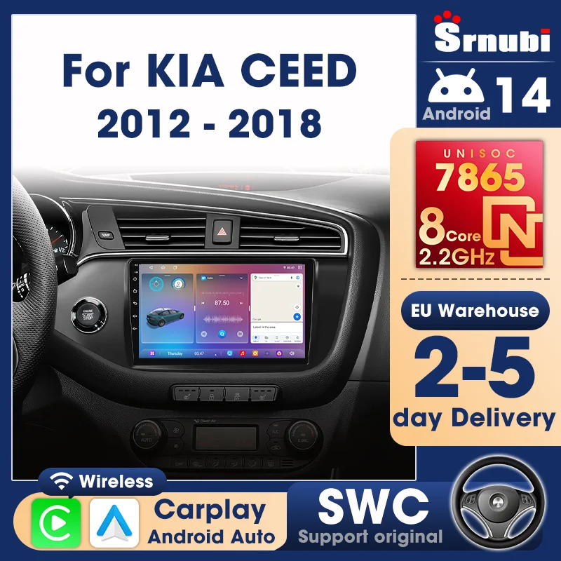 Srnubi Schermo da 9'' con Carplay e Android Auto per Kia CEED 2 JD 2012 - 2018, Autoradio GPS, Navigazione Stereo, Lettore Multimediale Video 4G