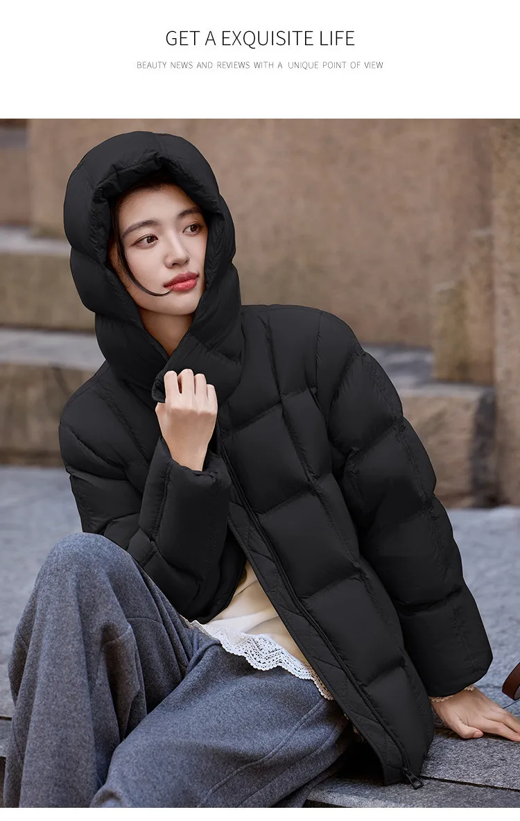 LOUISYAO 90% Duck Down Three Proof Jacket Women 2025 Winter Minimalist Hooded Thickened Premium Warm Outerwear Coat