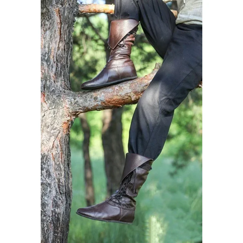 Bottes de oral alier Médiéval en PU pour Homme, Costume Rétro à Lacets, Archer, Renaissance, Gothique, Steampunk, Chaussures, Barrage, 7.5 te