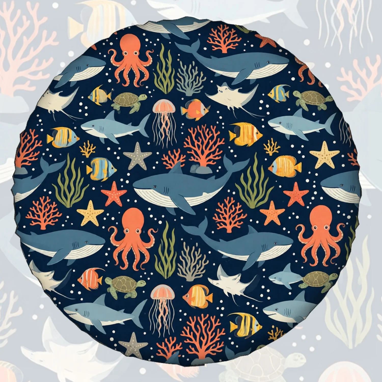 1pc Spare Tire Cover Underwater Ocean Marine Life Flat Pattern Weatherproof Dustproof Wheel Protectors Universal Wheel Covers Fi