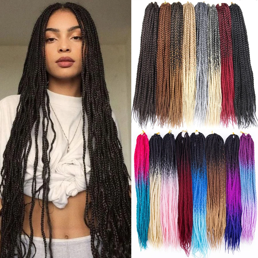 24'' Classical Box Braids Synthetic Crochet Hair Extension Colorful Braiding Hair For Women  Quality Braids Hairpiece Blonde Red