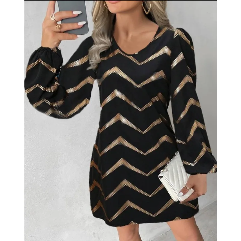 

Women's Round Neck Loose Fashion Striped Dress Temperament Commuting Spring New Women Elegant Long Sleeved Casual A-line Dresses