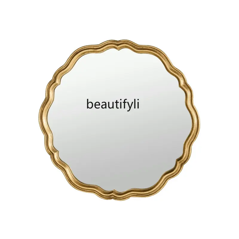 European-Style round Luminous Makeup Mirror Girls' Bedroom Dressing Mirror Wall-Mounted Anti-Fog Bathroom Mirror Retro