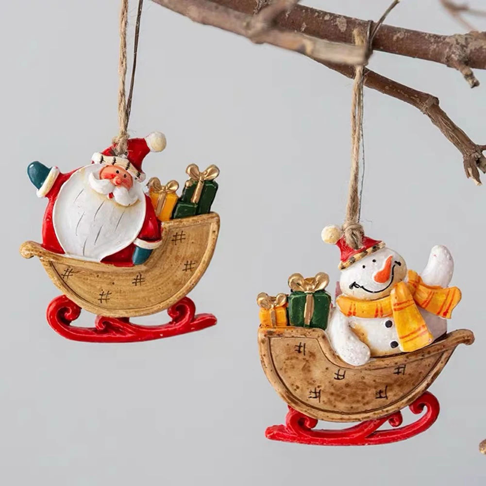 Christmas Snowman Santa Claus Resin Small Pendant Hanging Organs European Vintage Christmas Tree Decoration Cute Charm