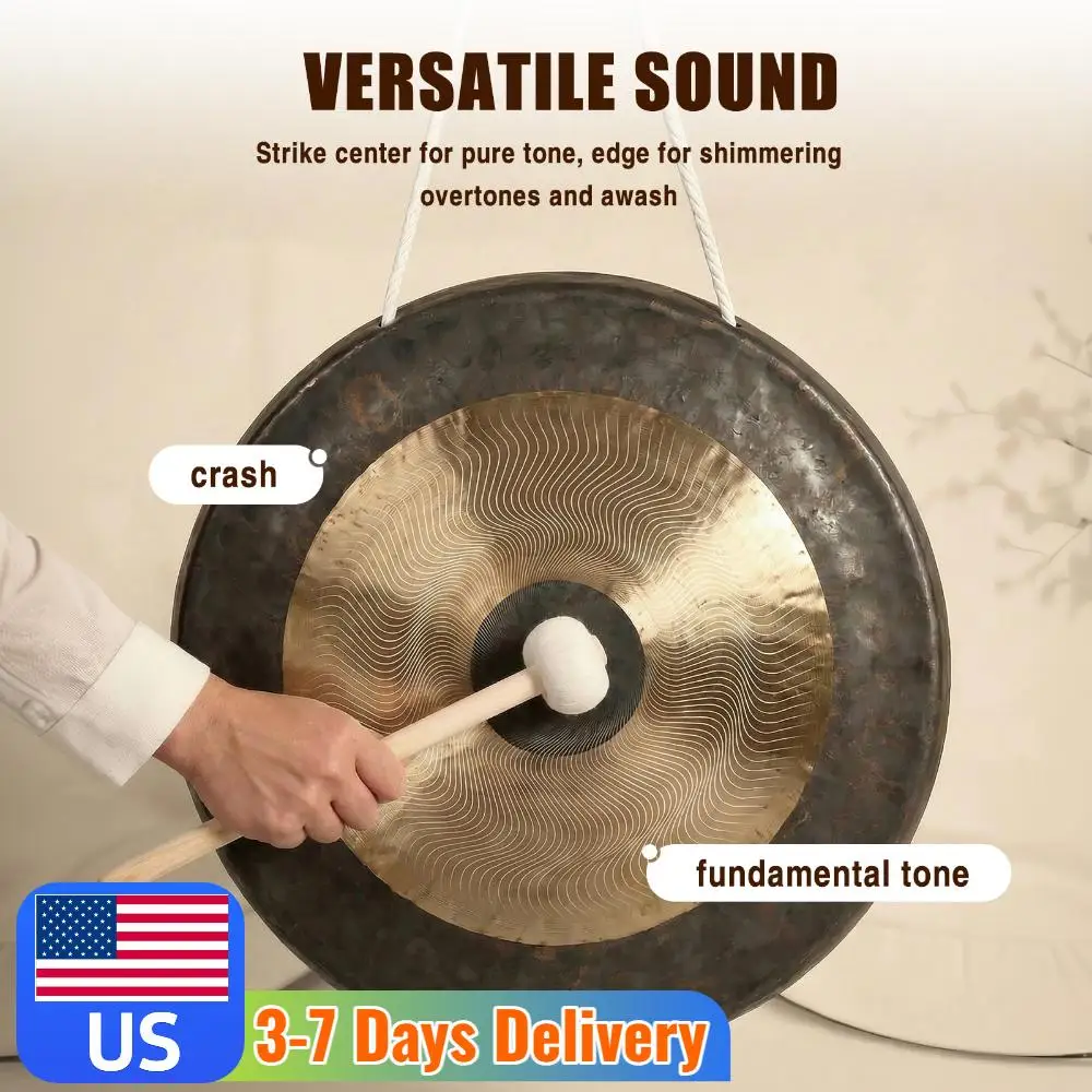 18-Zoll-Meditationsgong am Seaside C-Stand, Gong-Schlaginstrument mit Schlägel, ideal für verschiedene kleine Räume