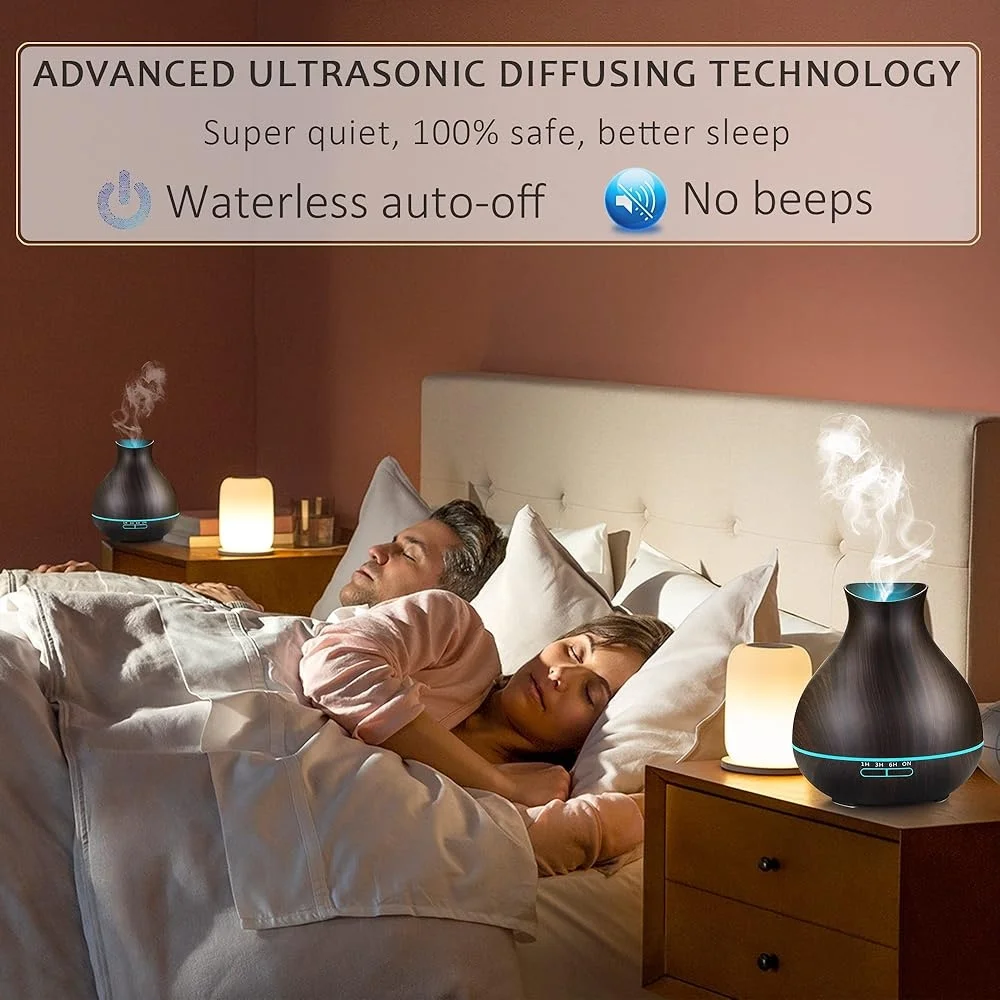 موزع روائح الزيوت العطرية العلاجية 550 مل مرطبات إيقاف تلقائي رذاذ بارد 7 ألوان LED إعداد مؤقت غرفة كبيرة للمنزل