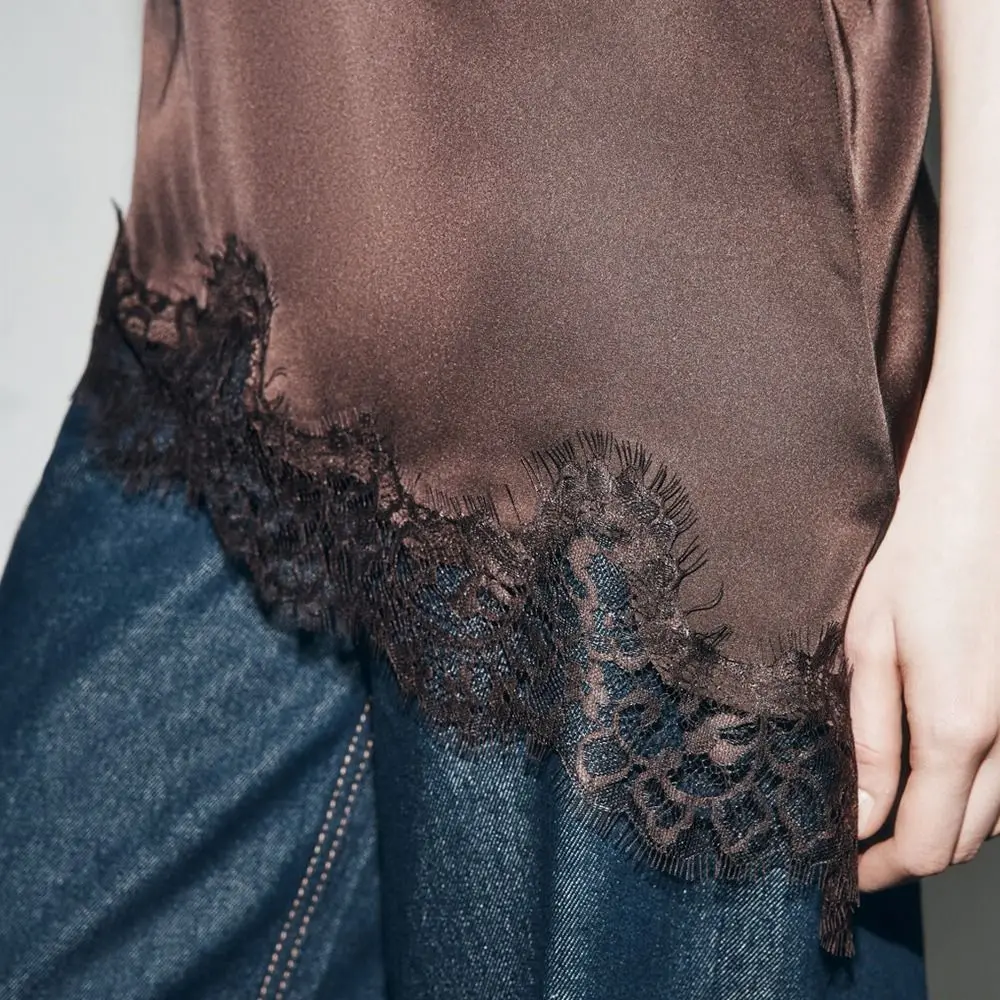 Chic Asymmetrical Lace Lace Patchwork Top Sexy Lace Backless Backless Tops Elegant V Neck Camisole Tops Evening Dress