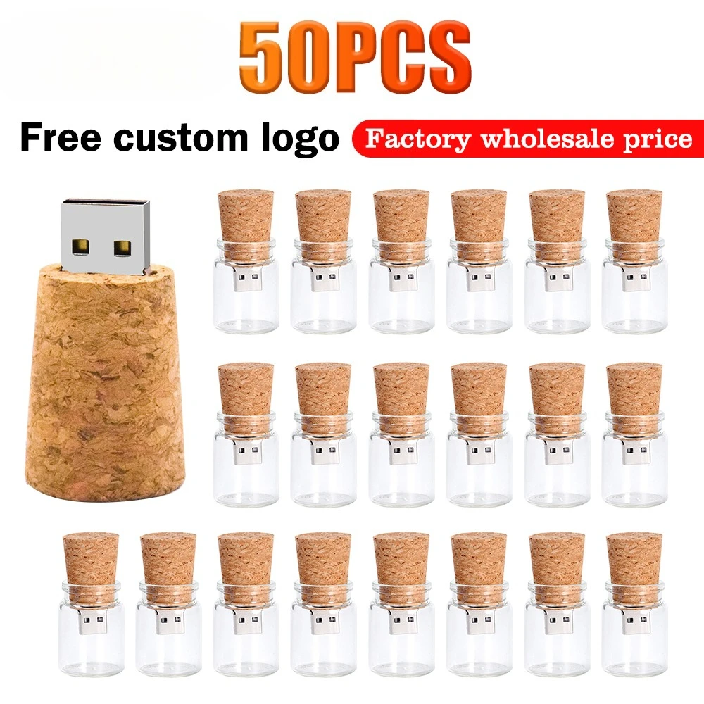 

50pcs/lot USB 2.0 Glass Drift Bottle with Cork Flash Drive Stick Pendrive 8GB16GB 32GB 64GB128GB Creative Pen drive Wedding Gift