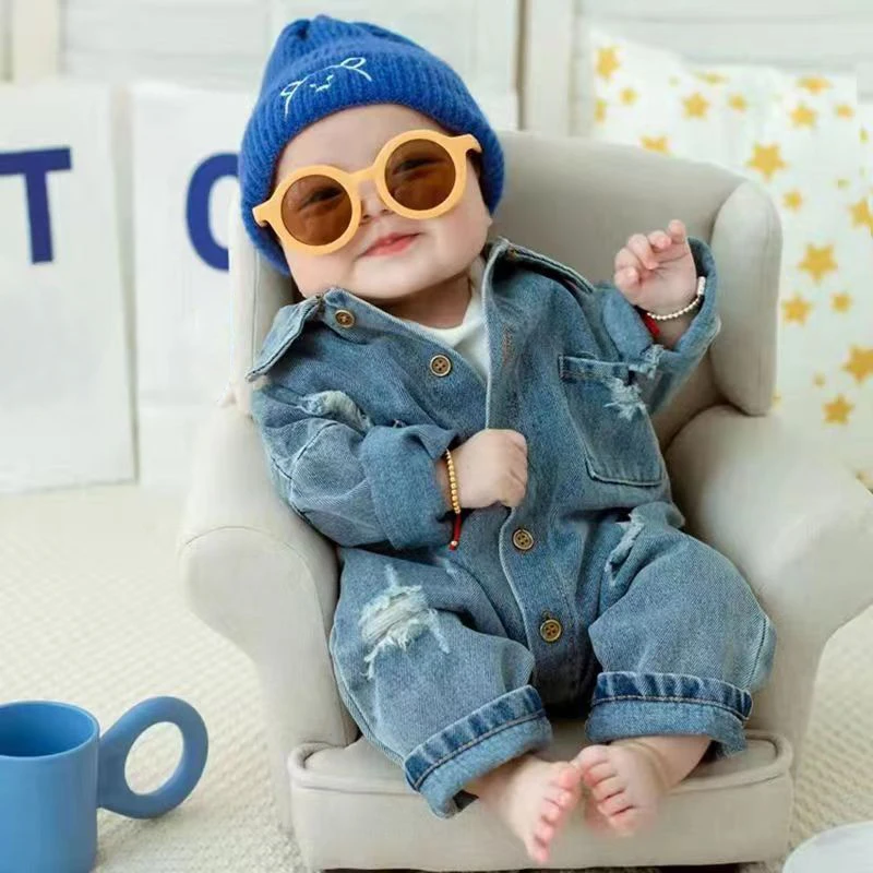 2 Pieces Set Denim Blue Newborn Romper with Hat Baby Photography Outfits Baby Jumpsuit Costume Photo Clothes