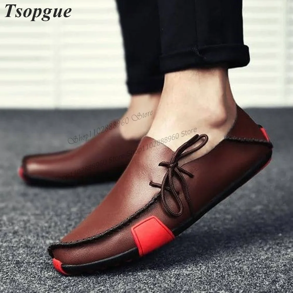 

Brown Handmade Soft Leather Patchwork Men's Pumps Men Shoes Slip-On Runway Casual Party Shoes 2023 Fashionable Zapatillas Muje