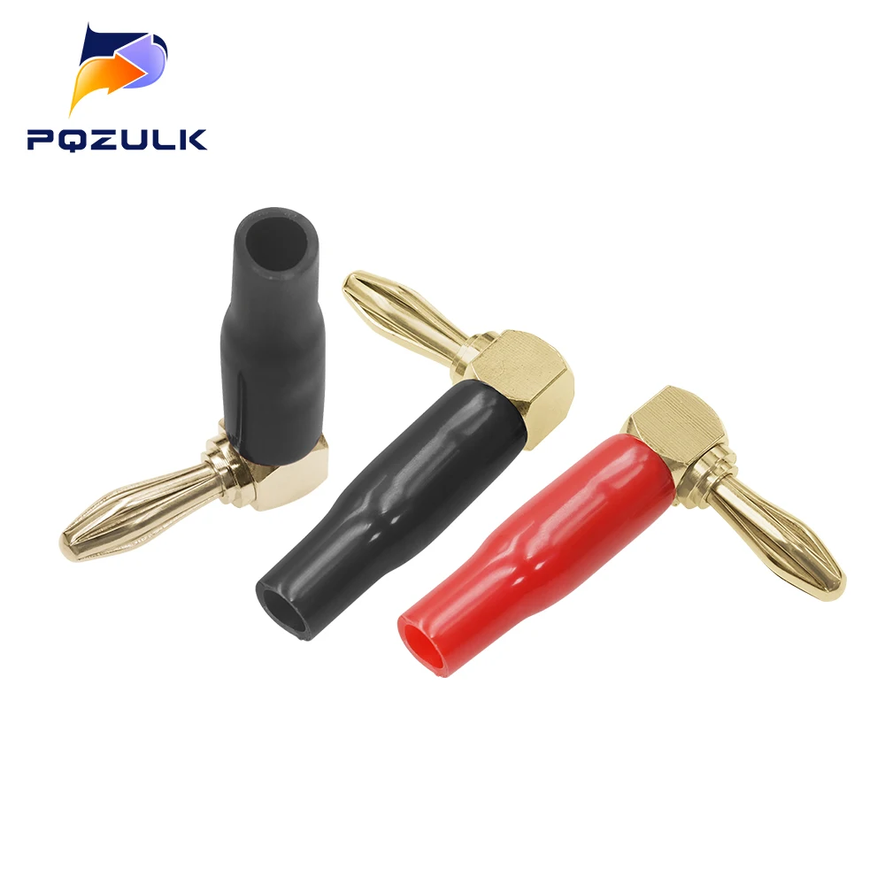 1PCS 4mm L-shaped Right Angle Banana Plug Soft Plastic Shell 90 Degree Banana Connector Red Black for Audio Video Speaker