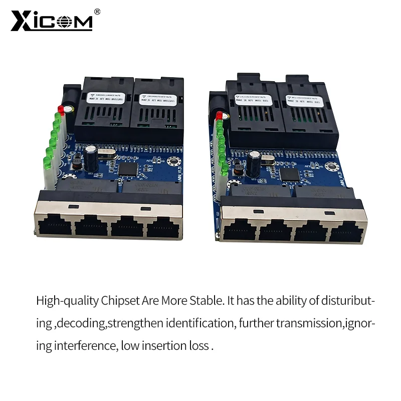 10/100M 20KM PCBA Board Ethernet Switch Fiber Optic Media Converter 2 Fiber Port 4 RJ45 Port Single Mode SC Optical Fiber Switch