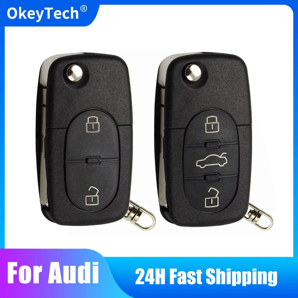 

OkeyTech 2/3 Button Flip Folding Car Key Shell Cover Case Fob CR1620 CR2032 Battery Holder HAA For Audi TT A2 A4 A6 A8 Quattro