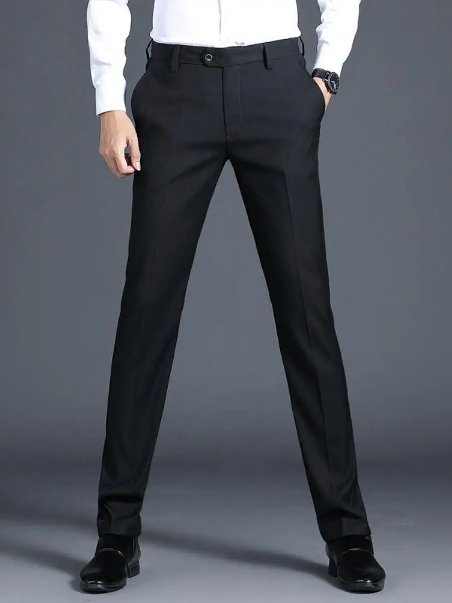 

High-End Men's Slim Fit Black Suit Pants Casual Straight Leg Trousers for Spring Summer Autumn Business Professional Dress Code