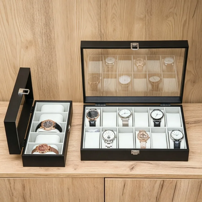 Wooden Watch Storage Box Black Luxury Watch Collection Boxes 3/10 Slots Watches Display Case Desktop Wrist Watch Organizer Cases