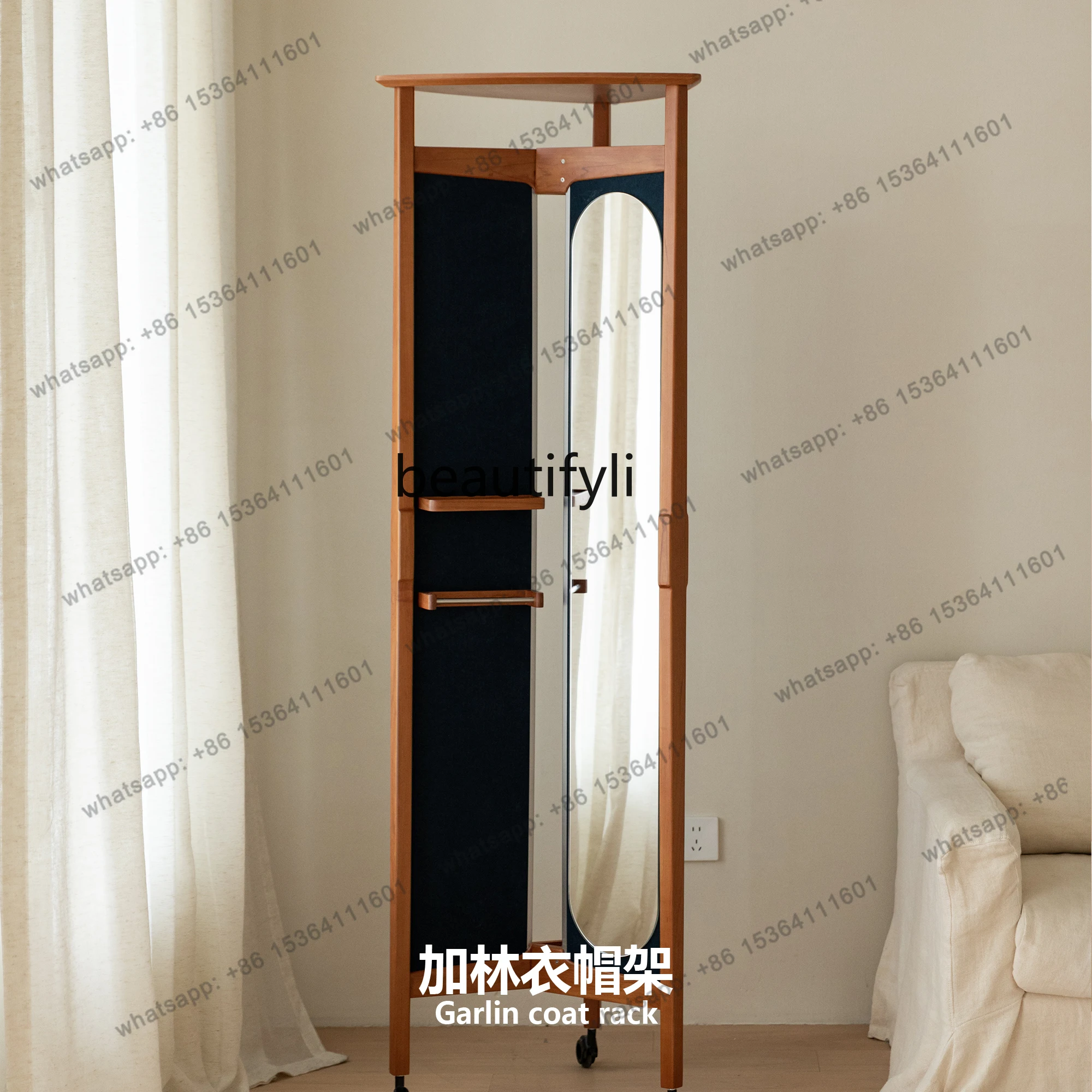 

Clothes Rack with Integrated Dressing Mirror, Freestanding Bedroom Garment Rack, Movable Small Household Design