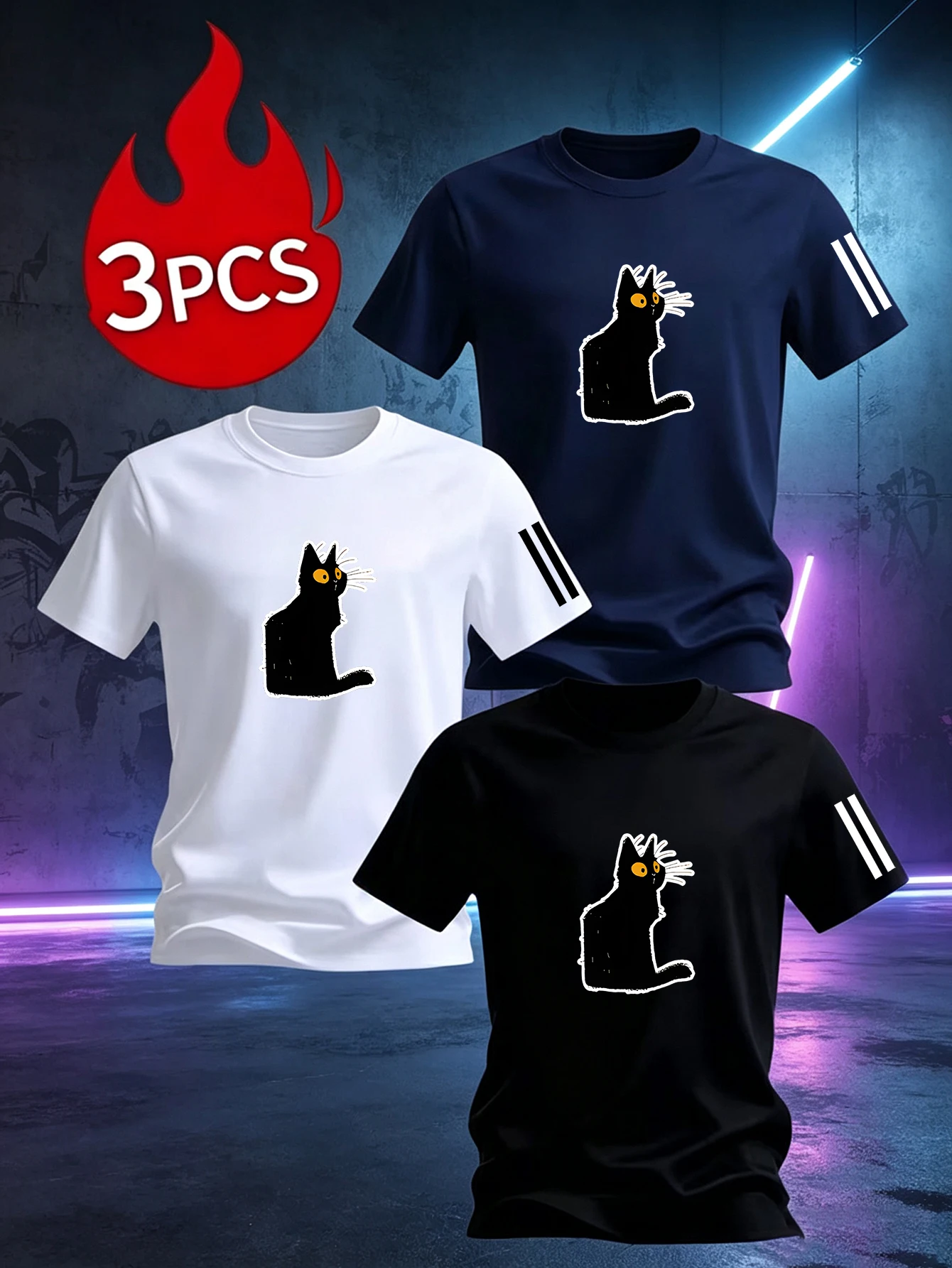 3 Pack Men Minimal Blue Flying Birds Graphic T Shirts Simple Line Crew Neck Tees